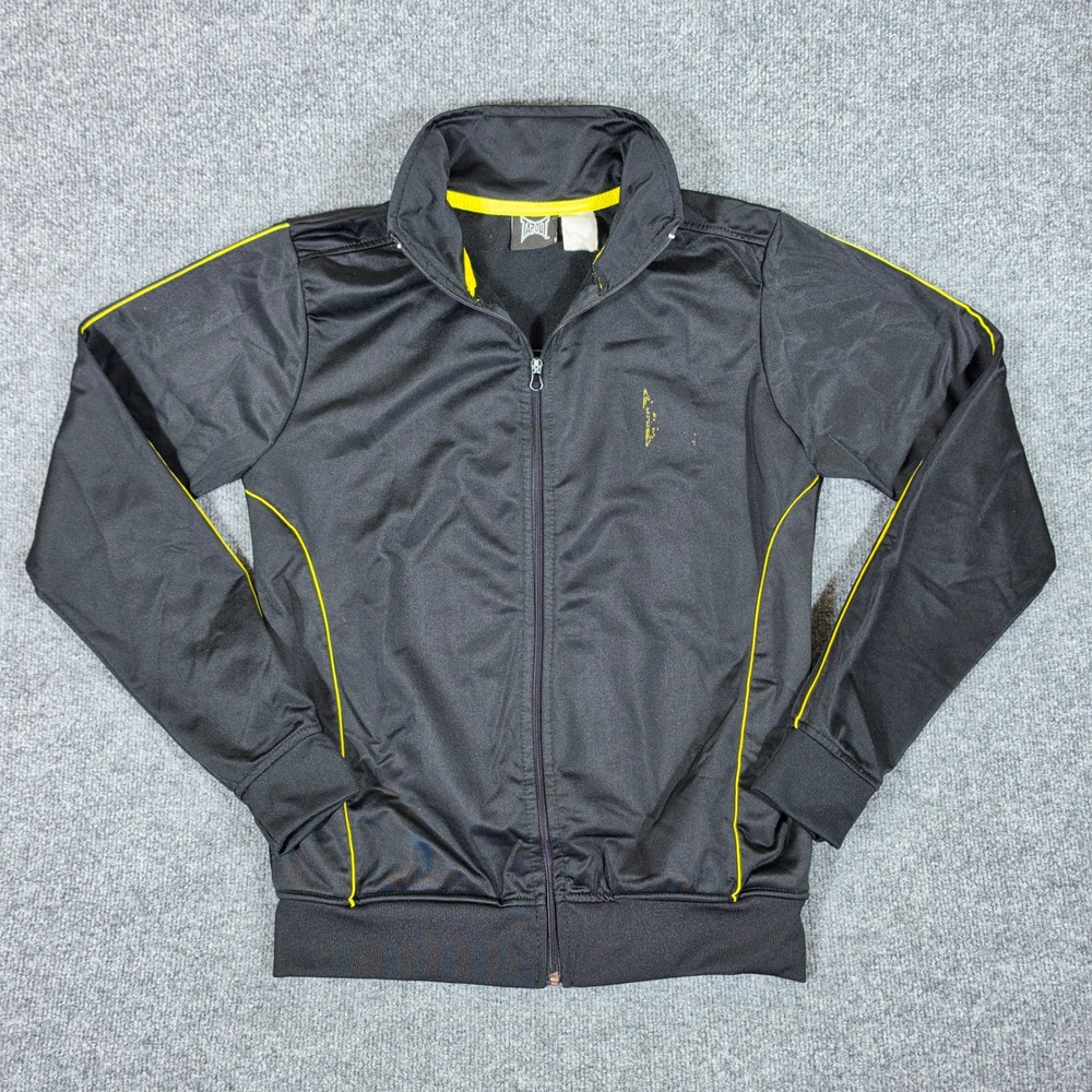 Y2K Tapout Mens Track Jacket Black Yellow Full Zip Mock Neck Athletic Sporty S/M